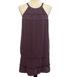 Loft Womens Shift Dress Swiss Polka Dot Tank Sleeveless Crochet sz S Plum Purple